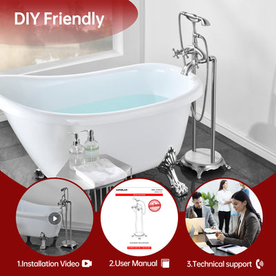 SUMERAIN Freestanding Bathtub Faucet, High Flow Waterfall Floor Mount Tub Filler with Hand Shower, Brushed Nickel