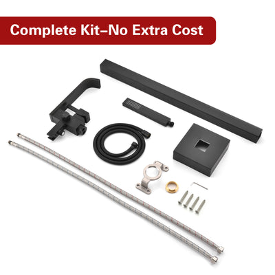 SUMERAIN Modern Freestanding Bathtub Faucet, Matte Black Waterfall Floor Mount Tub Filler with Hand Shower, High Flow