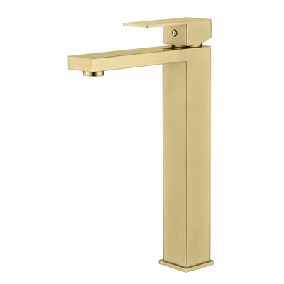 sumerain Tall Vessel Bathroom Faucet Brushed Gold Stainless Steel Lavatory Faucet Single Handle One Hole, Water-Saving