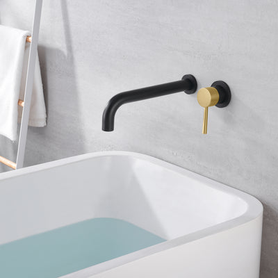 SUMERAIN Badewannenarmatur zur Wandmontage, Badezimmer-Badewannenarmatur mit langem Wannenauslauf, Schwarz- und Gold-Finish, Einzelgriff