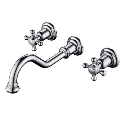 SUMERAIN Wall Mount Vintage Bathroom Vessel Sink Faucet,3 Holes Cross Knobs Brass Lavatory Basin Faucet, Chrome Finish with Included Rough-in Valve