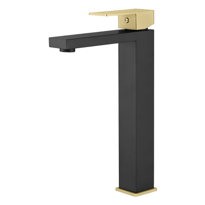 sumerain Vessel Sink Faucet, 304 Stainless Steel Tall Bathroom Faucet Single Handle Single Hole Black and Gold, Lead-Free&Water-Saving
