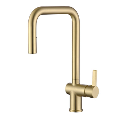 SUMERAIN Pull Out Kitchen Faucets with Dual Sprayer Mode, Single Hole Stainless Steel Modern Kitchen Sink Faucet Brushed Gold