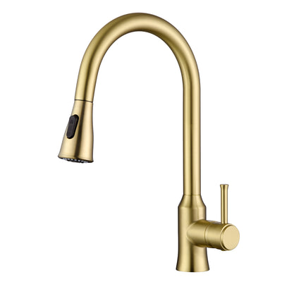 SUMERAIN Modern Industrial Pull-Down Sprayer Kitchen Faucets Lead-Free Stainless Steel Single Handle Brushed Gold Finish