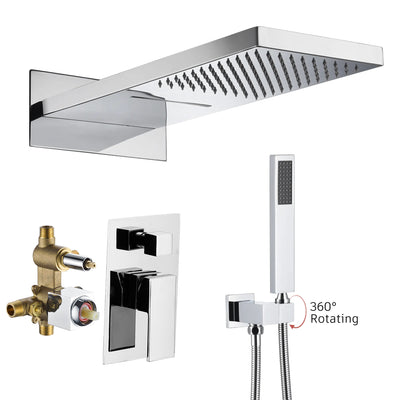 Sumerain Shower Faucet Set,  Shower Faucet System with Dual-Mode Rain&Waterfall Showerhead, Chrome