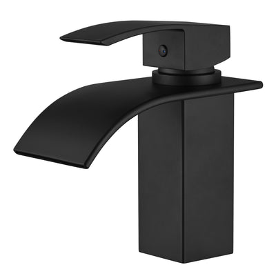 SUMERAIN Matte Black Bathroom Sink Faucet, Lead-Free 304 Stainless Steel Single Hole Single Lever Vanity Faucet with Waterfall Spout