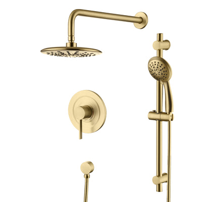 sumerain Shower System, Brushed Gold Slide Bar Shower Faucet Set Complete, Shower Heads and 3-Spray Handheld,Valve and Trim Kit Included