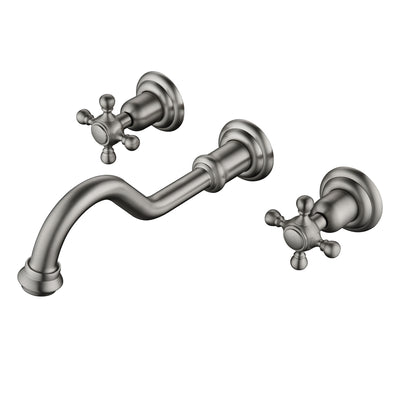 SUMERAIN Traditional Brushed Nickel Wall-Mounted Vessel Faucet, 3 Holes Cross Handles Bathroom Lavatory Sink with Included Rough-in Valve