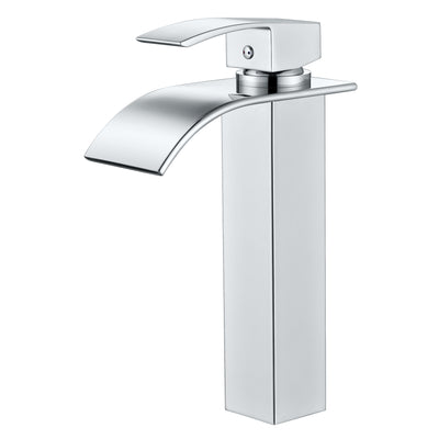 sumerain Vessel Sink Faucet Single Hole Stainless Steel Modern Tall Waterfall Bathroom Faucet Chrome