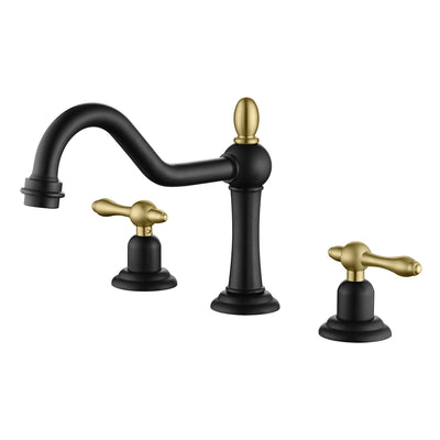 sumerain 8 inch Widespread Bathroom Faucet, 2 Handles Vintage Style Lavatory Faucet for Sink 3 Hole, Black and Gold