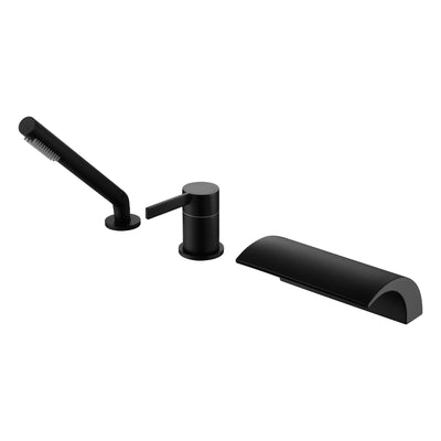 SUMERAIN Matte Black Bathroom Bathtub Faucet Set with Sprayer, High Flow 3-Hole Deck Mount Waterfall Roman Tub Faucet
