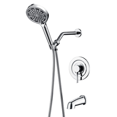 SUMERAIN Modern Shower System with 6-Spray Handheld Filtered Shower Head, Chrome Shower Faucet with Tub Spout, High Flow