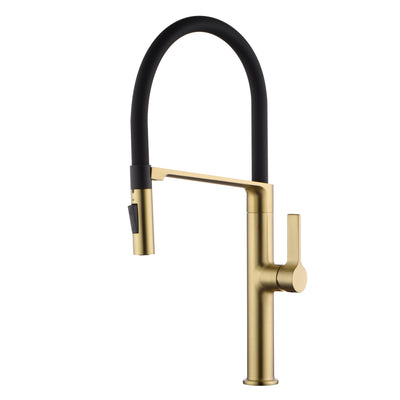 SUMERAIN Lead-Free Kitchen Faucet with Pull-Down Sprayer, Brushed Gold Kitchen Sink Faucet Single Hole Single Handle, Deck Mounted
