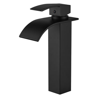 sumerain Vessel Sink Faucet Matte Black Tall Waterfall Bathroom Faucet,Single Handle One Hole Vanity Faucet