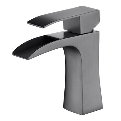 SUMERAIN Waterfall Bathroom Faucet Single Handle Single Hole Metallic Gray Lavatory Sink Faucet Stainless Steel