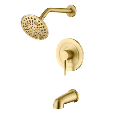 sumerain Modern Shower Faucet Set with 6-Spray Shower Head, Tub Spout and Shower Trim Kit with Valve, Brushed Gold Finish