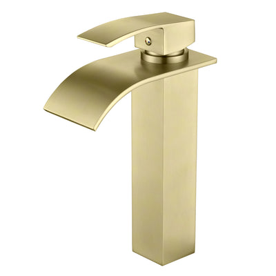 sumerain Bathroom Vessel Sink Faucet,Stainless Steel Brushed Gold Tall Waterfall Basin Faucet Single Handle One Hole