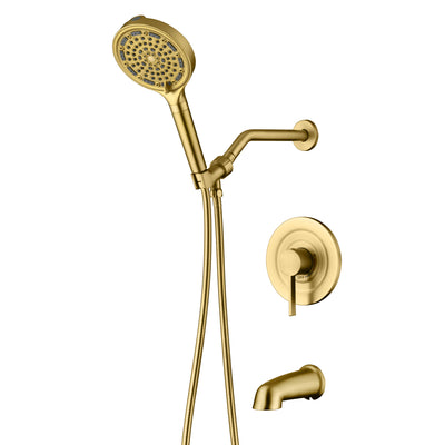 SUMERAIN Brushed Gold Shower System with 6-Spray Handheld Filtered Shower Head, Shower Faucet Set with High Flow Tub Spout