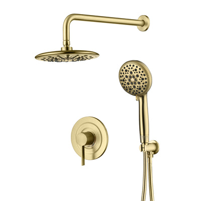 sumerain Brushed Gold 9 inch Rain Shower System with Filtered Handheld Shower Head for Hard Water, Rough-In Valve Included