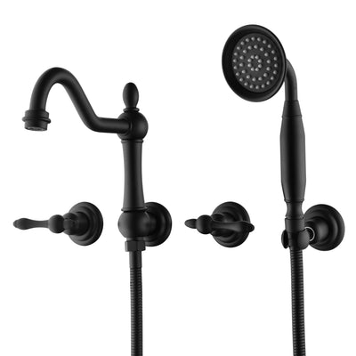 SUMERAIN Matte Black Wall Mounted Bathtub Faucet with Sprayer, Traditional High Flow Tub Faucet Set,Rough-in Valve Included