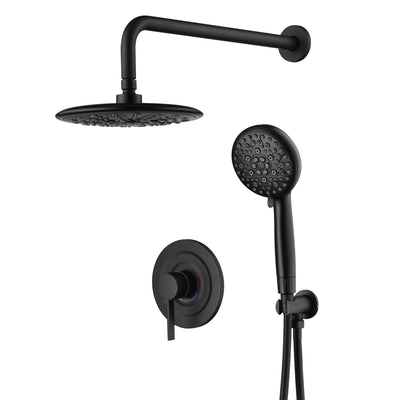 sumerain Matte Black Shower System, Handheld Showerhead with Filters for Hard Water, 9" High Pressure Multiple Modes Rain Shower Head, Valve Included