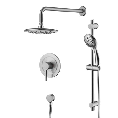 sumerain Brushed Nickel Rainfall Bathroom Shower System, Wall Mounted Slide Bar Shower Faucet Set with Shower Head and Handheld, Valve and Trim Kit Included