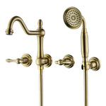 SUMERAIN Wall Mount Tub Faucet with Hand Shower, Brushed Gold Traditional Style Bathtub Faucet, Rough-in Valve Included