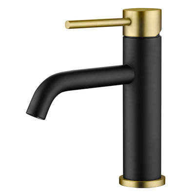SUMERAIN Modern Single Handle Bathroom Sink Faucet Stainless Steel Single Hole Lavatory Sink Faucet,Black and Gold