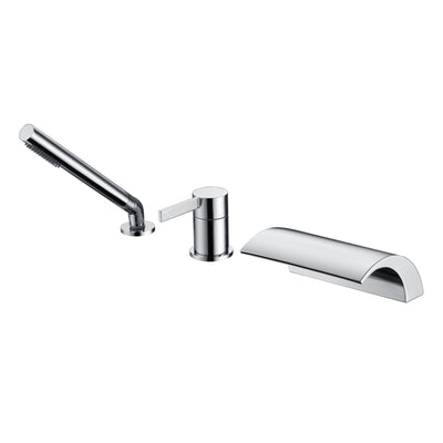 SUMERAIN 3 Hole Bathroom Roman Tub Faucet with Handheld Sprayer, High Flow Deck Mount Waterfall Bathtub Filler,Chrome Finish