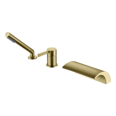 SUMERAIN Bathroom Roman Tub Faucet with Hand Shower, High Flow Single Handle Waterfall Bathtub Filler Brushed Gold Finish