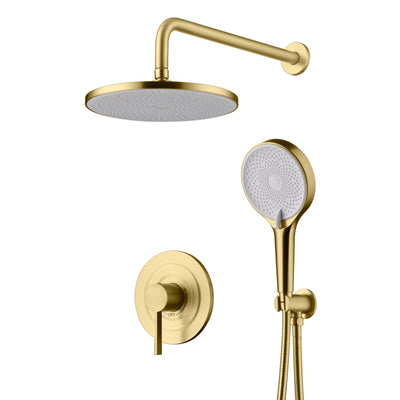 sumerain Rain Shower System with 10 inch Rainfall Shower Head,Brushed Gold Shower Faucet Complete Set with Rough-in Valve and Trim Kit