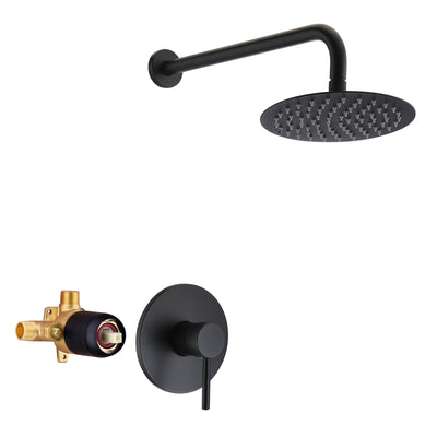 SUMERAIN Modern Wall-Mounted Concealed Shower Faucet with Pressure Balance Valve, Single Handle Shower Faucet with 8 inch Rain Showerhead , Matte Black