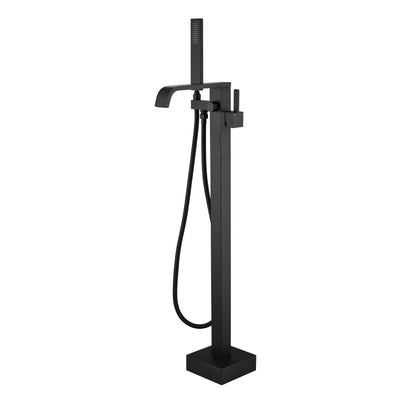 SUMERAIN Modern Freestanding Bathtub Faucet, Matte Black Waterfall Floor Mount Tub Filler with Hand Shower, High Flow