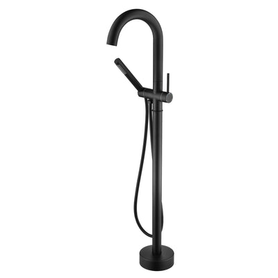 sumerain Matte Black Free Standing Tub Faucet with Handheld, High Flow Rate Bathroom Floor Mount Bathtub Faucet with Swivel Spout