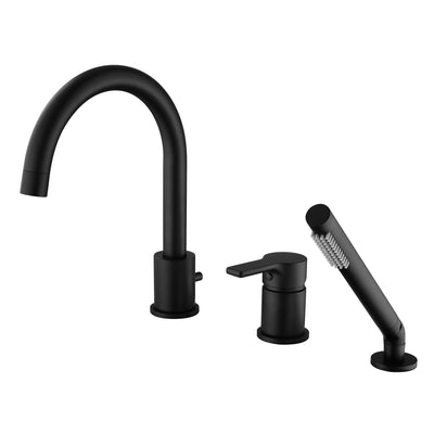 Mattschwarzer römischer Wannenhahn mit 3 Löchern für Deckmontage und Handbrause