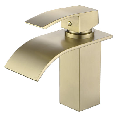 SUMERAIN Waterfall Bathroom Sink Faucet Lead-Free Stainless Steel Lavatory Faucet Single Handle Single Hole, Brushed Gold