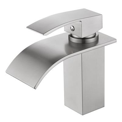 SUMERAIN Bathroom Sink Faucet Waterfall Single Hole Single Handle Basin Mixer Tap Stainless Steel Brushed Nickel Vanity Faucet