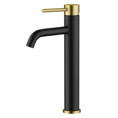 SUMERAIN Bathroom Vessel Sink Faucet, Black and Gold Tall Bathroom Sink Faucet Single Handle Single Hole, Lead-Free, 304 Stainless Steel