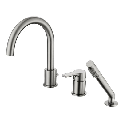 Römischer Wannenhahn mit Handbrause und Ventil, gebürstetes Nickel