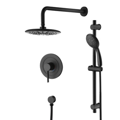 sumerain Shower Faucet Set Complete, Matte Black Rainfall Shower Head System,Wall Mounted Dual Shower Set Valve and Trim Kit Included