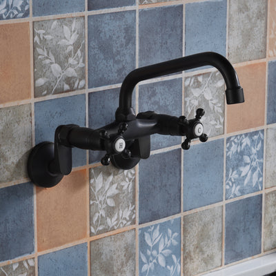 Wall Mount Sink Faucet,Matte Black Finish, 3" to 9" Adjustable Spread with Two Handle