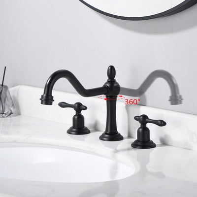 sumerain Matte Black 8 inch Widespread Bathroom Faucet, 2 Handles Vintage Basin Faucet with Swivel Spout