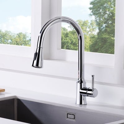 SUMERAIN Modern Lead-Free High Arc Kitchen Sink Faucet with Pull-Down Sprayer Dual Mode, Chrome Finish