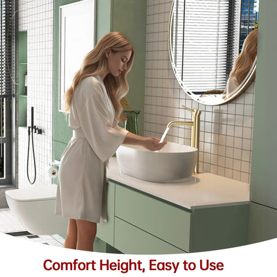 SUMERAIN Tall Bathroom Vessel Sink Faucet, 304 Stainless Steel Water-Saving Bathroom Lavatory Faucet Single Handle Single Hole, Brushed Gold Finish