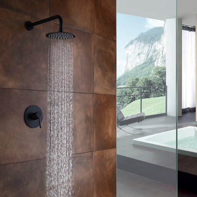 SUMERAIN Modern Wall-Mounted Concealed Shower Faucet with Pressure Balance Valve, Single Handle Shower Faucet with 8 inch Rain Showerhead , Matte Black