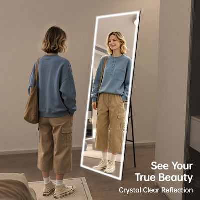 Sumerain 75"x28" Large LED Standing Full Body Mirror, Stepless Dimmable Lighted Floor Mirror with 3 Color Lighting, Wall Mounted Full Length Mirror for Bedroom, Dressing Room, Cloakroom, Tempered Glass