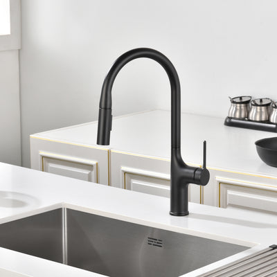 SUMERAIN Matte Black Kitchen Faucet with Pull Down Sprayer, Stainless Steel Kitchen Sink Faucet DOE Certified