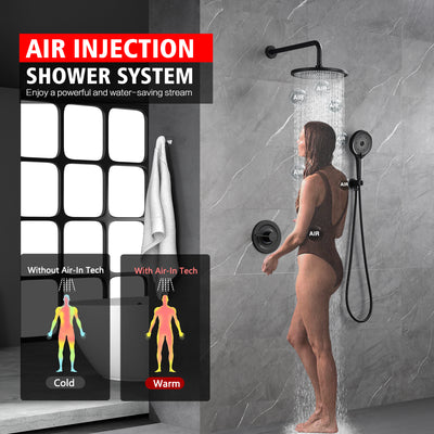 sumerain Matte Black Concealed Shower Faucet Set, Rain Shower System with 10 Inch Shower Head,Shower Fixtures with Handheld Spray Included Valve and Trim Kit