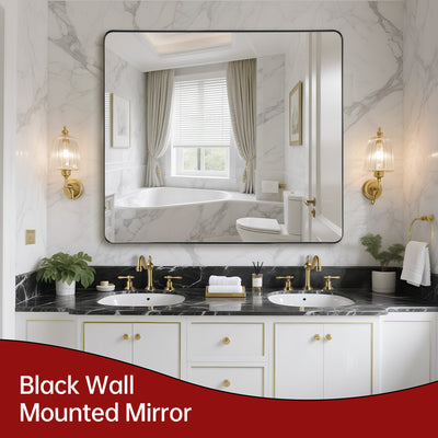 SUMERAIN Large Bathroom Mirror 40x36 Inch, Aluminum Framed Vanity Mirror with Shatterproof Tempered Glass for a Spacious Bathroom or Living Area, Horizontal/Vertical Hanging