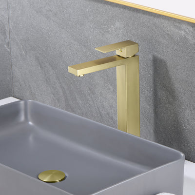 sumerain Tall Vessel Bathroom Faucet Brushed Gold Stainless Steel Lavatory Faucet Single Handle One Hole, Water-Saving